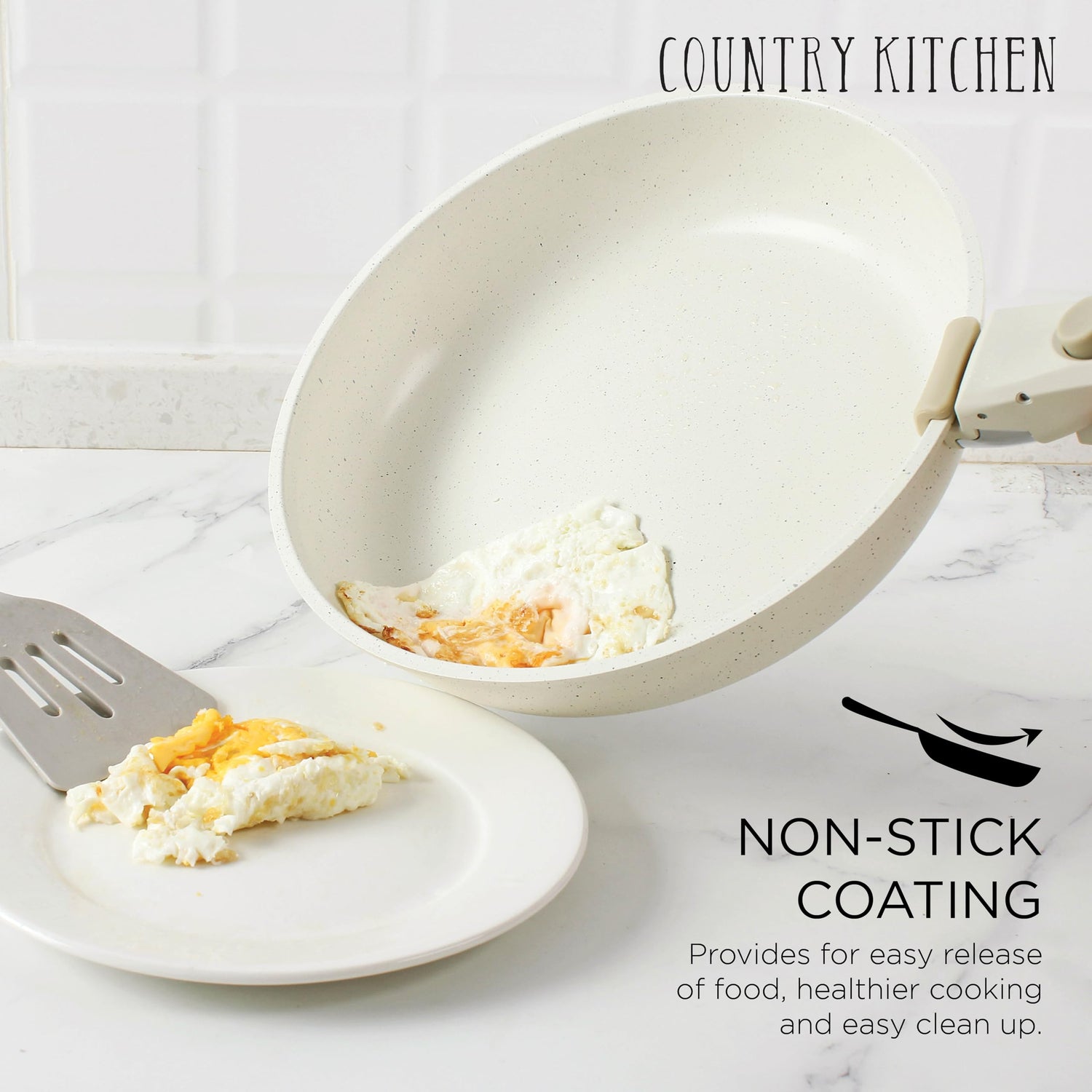 Country Kitchen Cookware Set with Removable Handle, Oven &amp; RV Safe Pots and Pans Set, Cream, Deluxe Larger Set