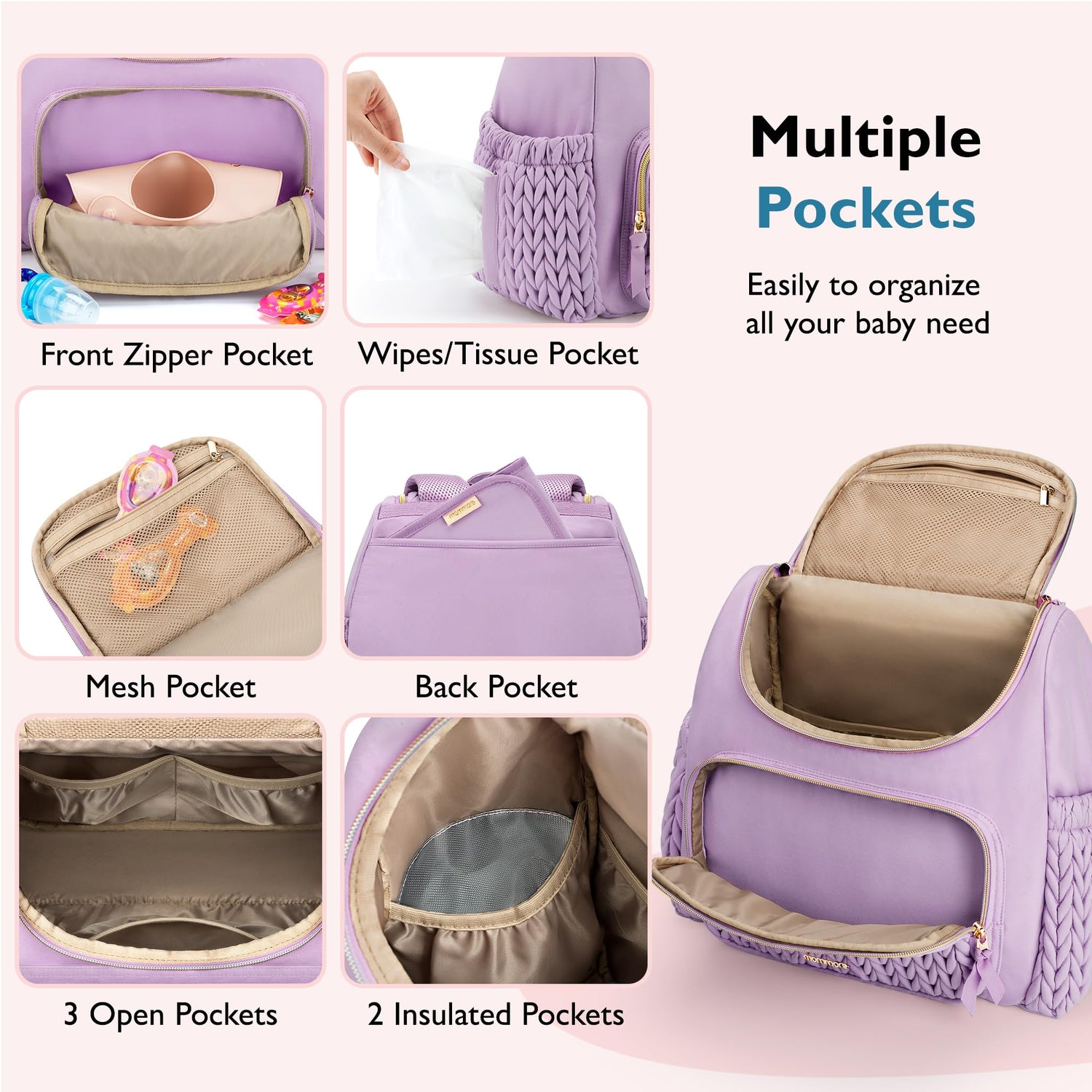 mommore Diaper Bag Small Diaper Backpack Stylish Baby Backpacks Travel Mini Maternity Bags with Insulated Pockets, Changing Pad, Stroller Straps