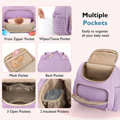 mommore Diaper Bag Small Diaper Backpack Stylish Baby Backpacks Travel Mini Maternity Bags with Insulated Pockets, Changing Pad, Stroller Straps