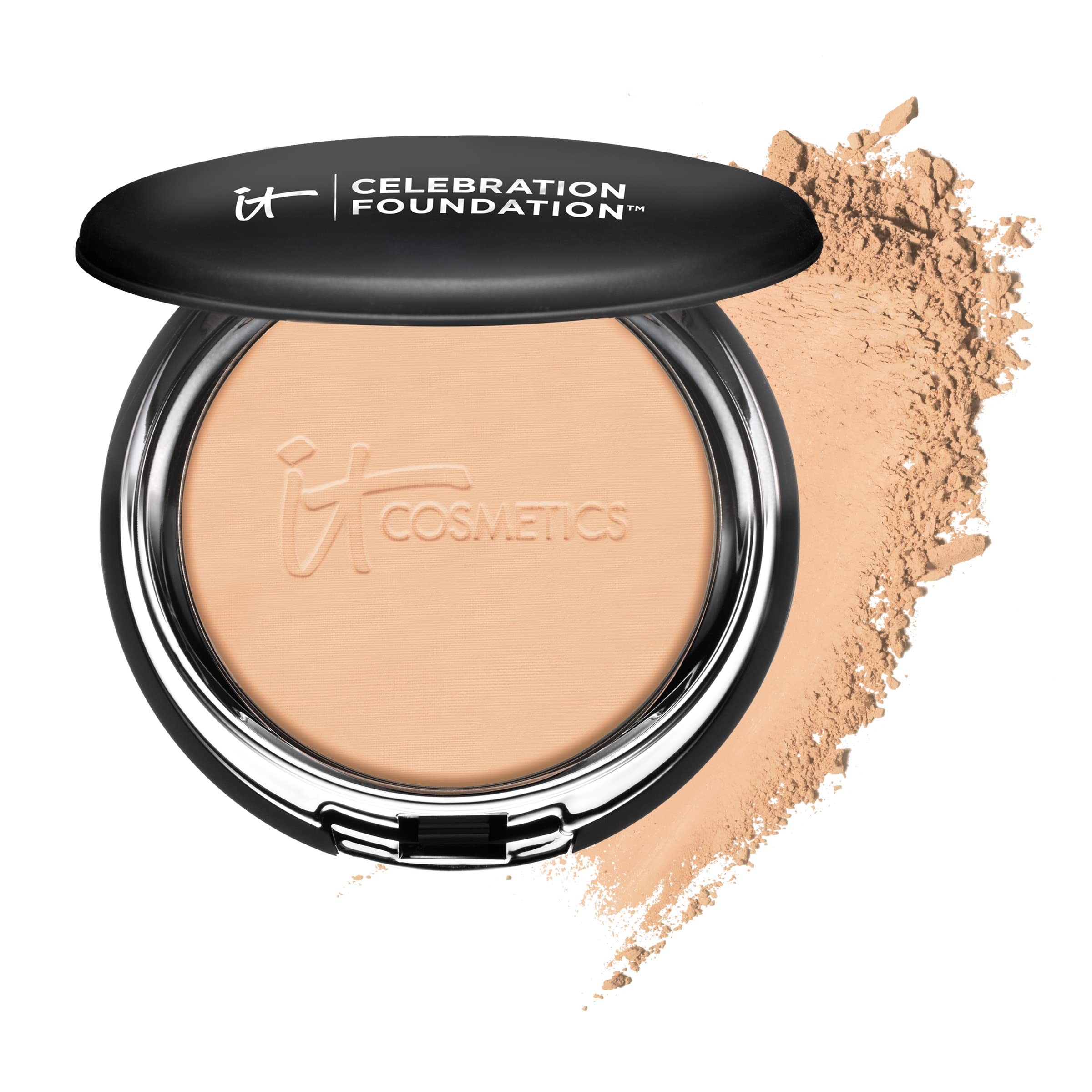 IT Cosmetics Celebration Foundation - Full-Coverage, Anti-Aging Powder Foundation - Blurs Pores, Wrinkles &amp; Imperfections - With Hydrolyzed Collagen &amp; Hyaluronic Acid - 0.3 oz