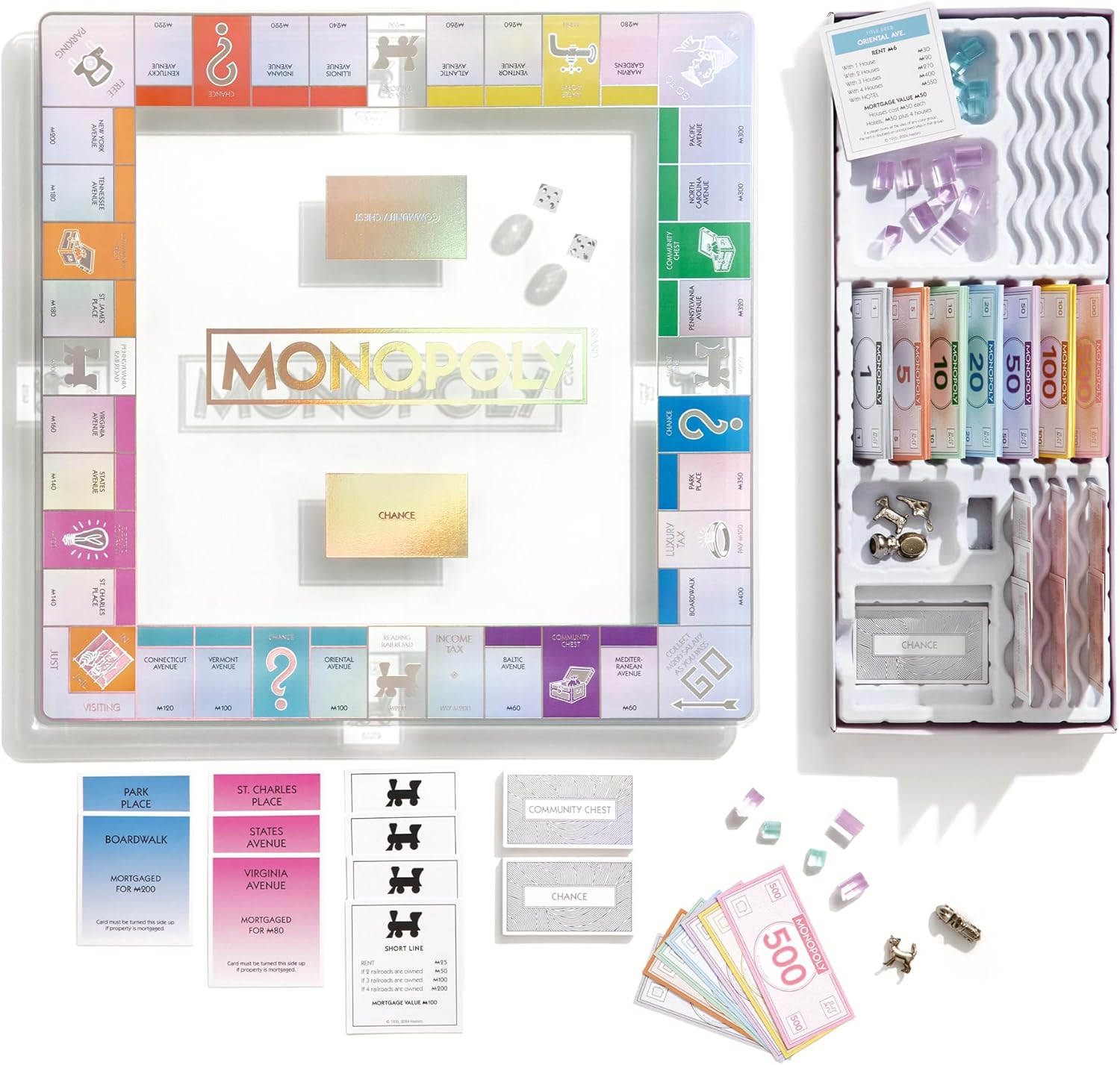 WS Game Company Monopoly Aura Edition with Tempered Glass Game Board