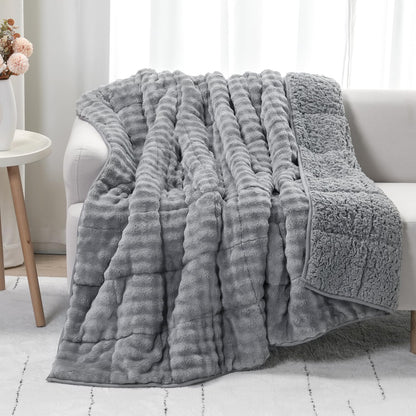 Cottonblue Weighted Blanket 15lbs Bubble Faux Fur Plush Sherpa Weighted Blankets for Adults, Fits Queen Size Bed, Cute Fuzzy Warm Heavy Blanket for Calm and Better Sleep, 60&quot;x80&quot;, Cream White