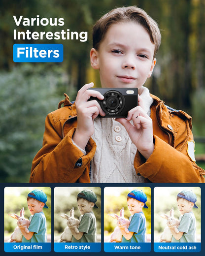 64GB Digital Camera for Kids: 48MP Anti-Shake Camera Photography Vlogging Camera for YouTube 16X Digital Zoom Photo Filtration Continuous Shooting Self-Timer Autofocus Compact Camera