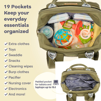 RUVALINO Diaper Bag Backpack, Multifunction Travel Pack Maternity Baby Changing Bags, Large Capacity, Waterproof, Beige