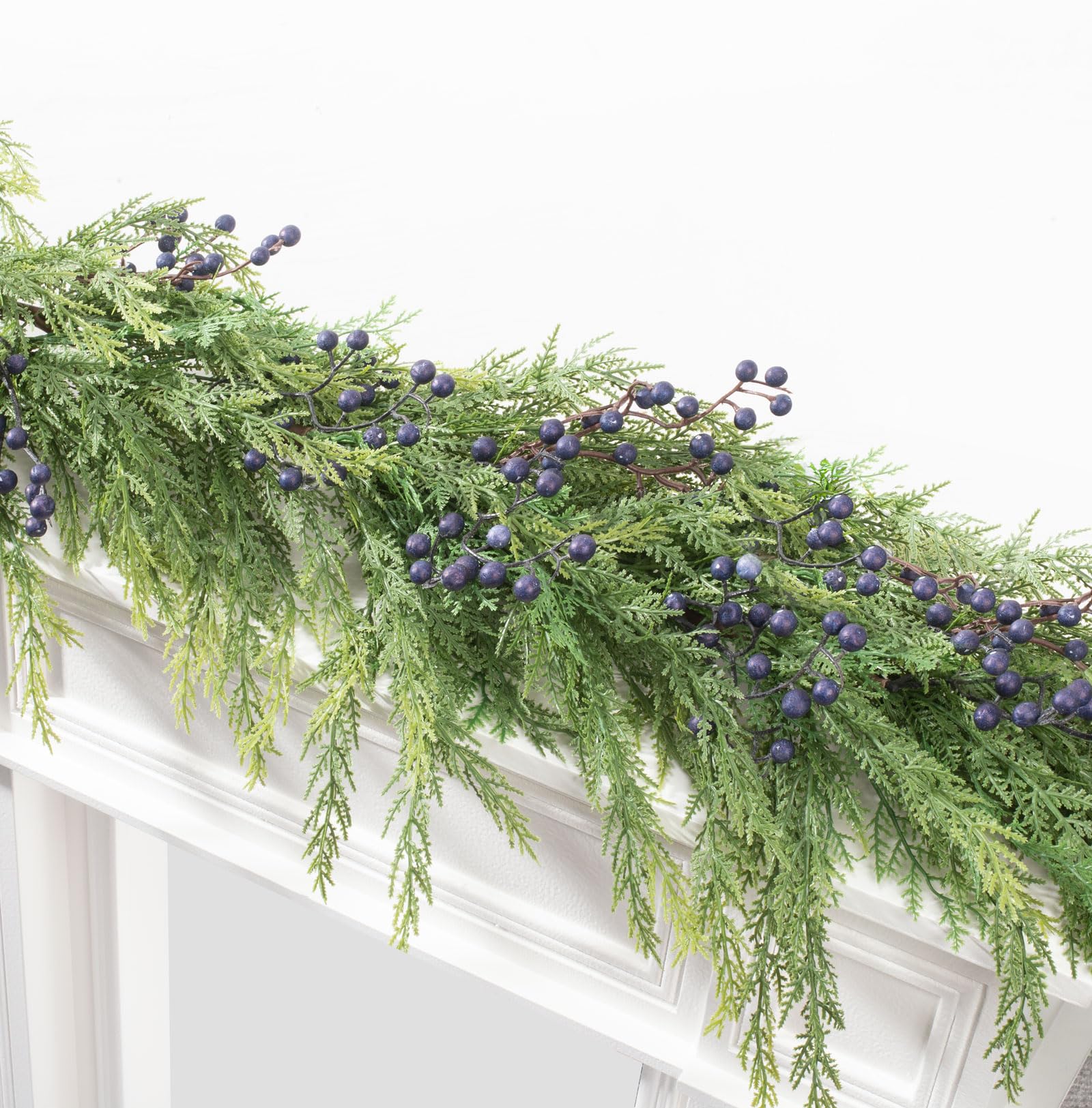 Jin&amp;Bao 6FT Real Touch Norfolk Pine Garlands, Christmas Garland with Lights, Christmas Decorations for Mantel Stairs Table Runner Outdoor Indoor Winter Decor, 50 LED with Timer 8 Modes
