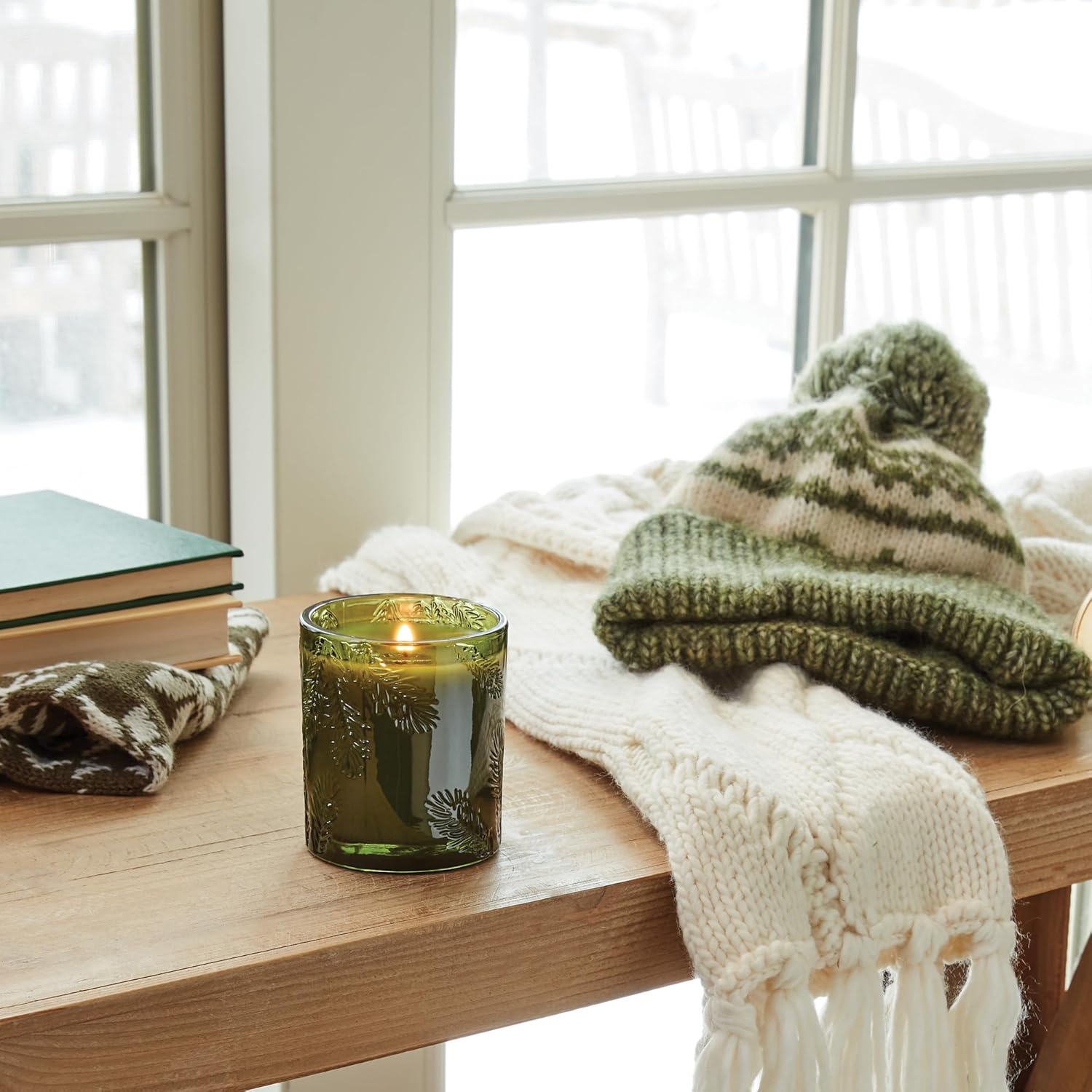 Thymes Frasier Fir Candle - Molded Green Glass Candle Jar - Scented Candle for A Fresh Home Fragrance - Single-Wick Candle (6.5 oz)