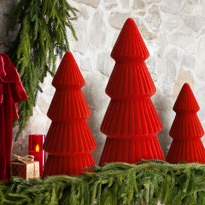 Christmas Decorations Indoor- 3 Pcs Velvet Christmas Tree,Modern Cone Ceramics Christmas Decor Tabletop Winter Home Minimalist for Holiday Entryway Table Mantel Centerpiece(Green)