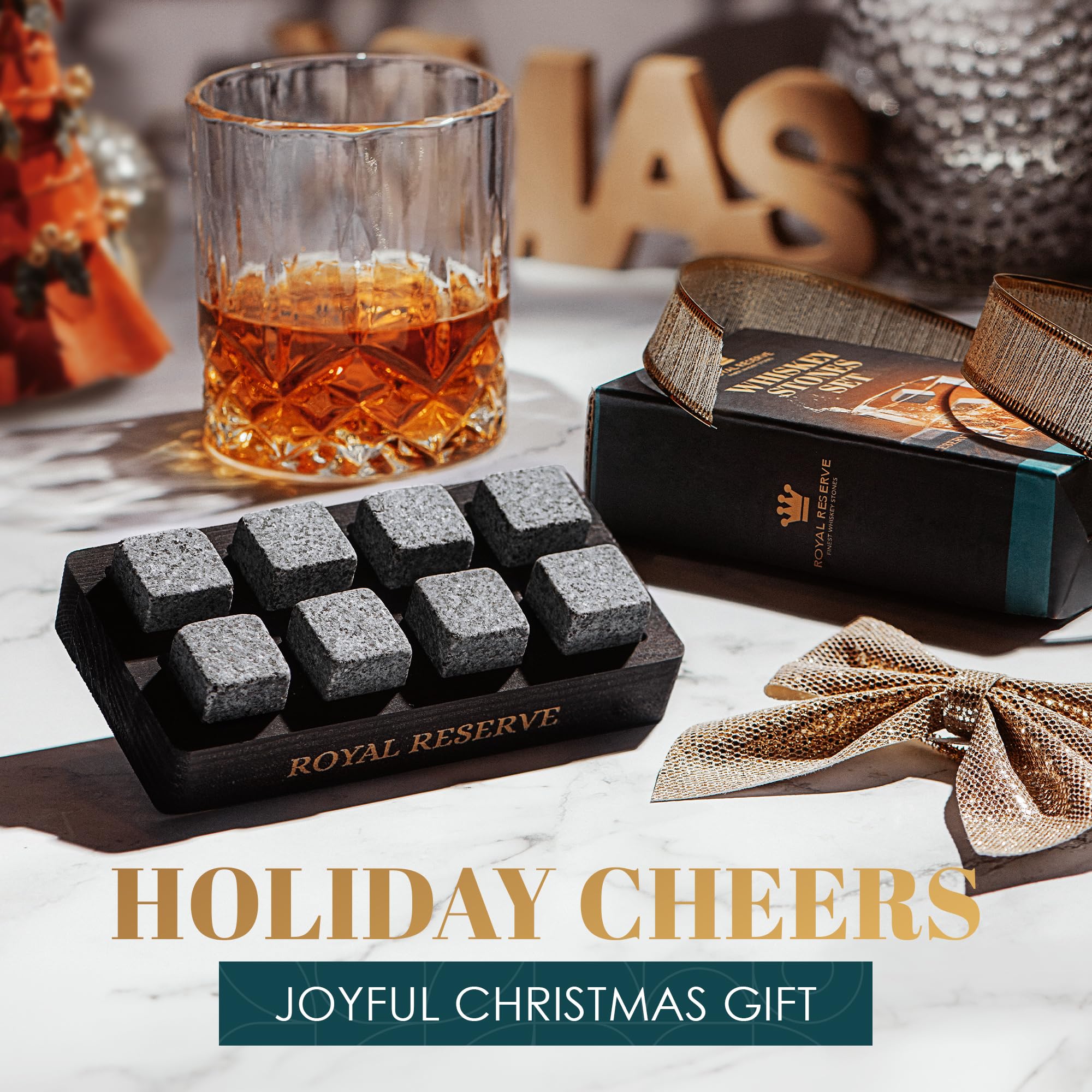 Whiskey Stones Gift Set by Royal Reserve – Artisan Crafted Reusable Chilling Rocks for Scotch Bourbon – Modern Stocking Stuffer for Men Guy Dad Boyfriend Anniversary or Retirement