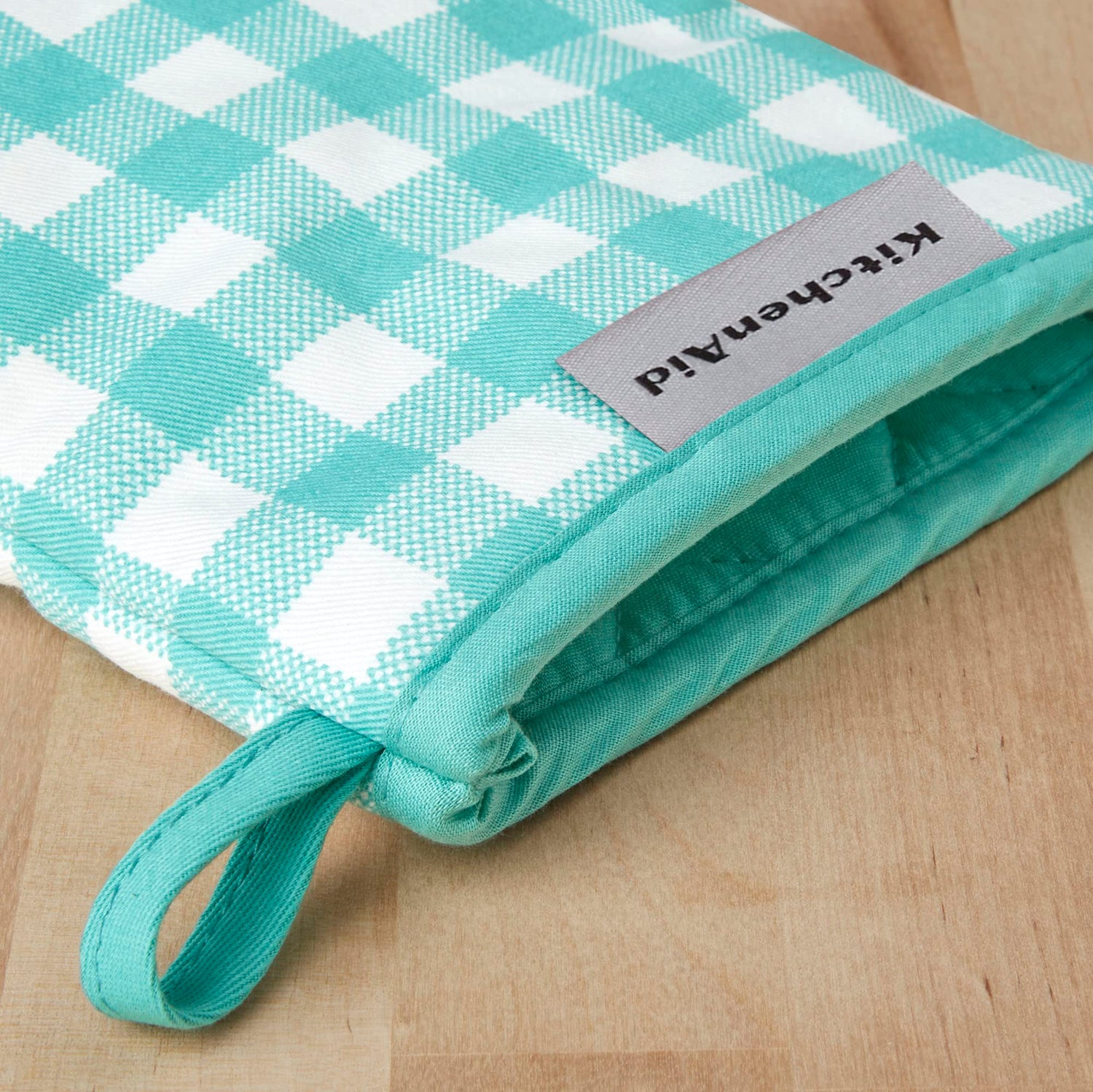 KitchenAid Gingham Mini Oven Mitt 2-Pack Set, Milkshake Tan, 5.5&quot;x8&quot;