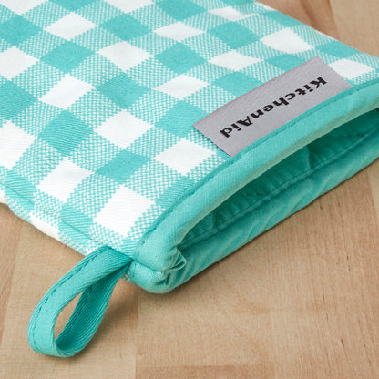 KitchenAid Gingham Mini Oven Mitt 2-Pack Set, Milkshake Tan, 5.5&quot;x8&quot;