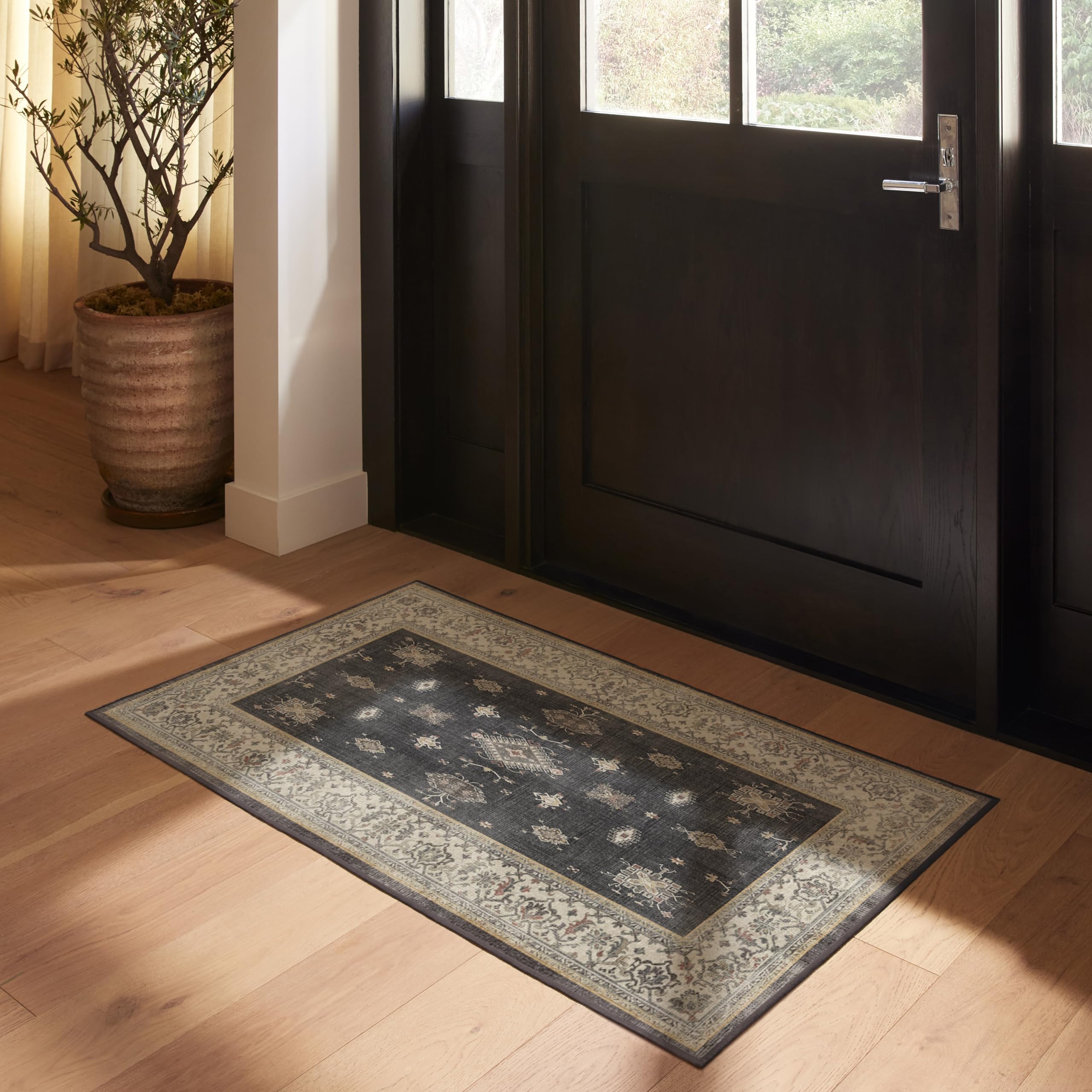 RUGGABLE – Verena Dark Wood – Machine Washable Runner Rug – Pet &amp; Child Friendly – Stain &amp; Water Resistant – Non-Slip – 2.5&