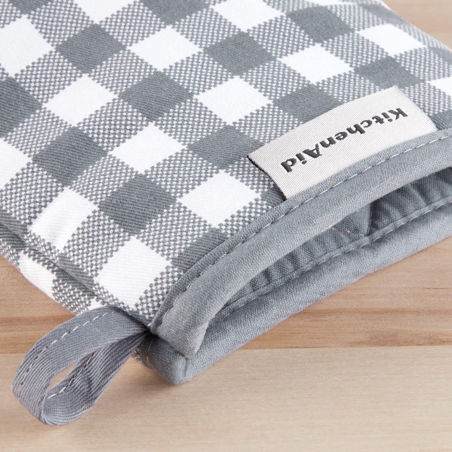 KitchenAid Gingham Mini Oven Mitt 2-Pack Set, Milkshake Tan, 5.5&quot;x8&quot;