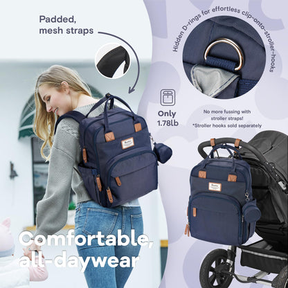 RUVALINO Diaper Bag Backpack, Multifunction Travel Pack Maternity Baby Changing Bags, Large Capacity, Waterproof, Beige