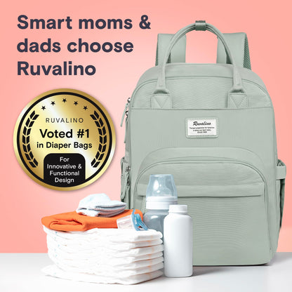 RUVALINO Diaper Bag Backpack, Multifunction Travel Pack Maternity Baby Changing Bags, Large Capacity, Waterproof, Beige
