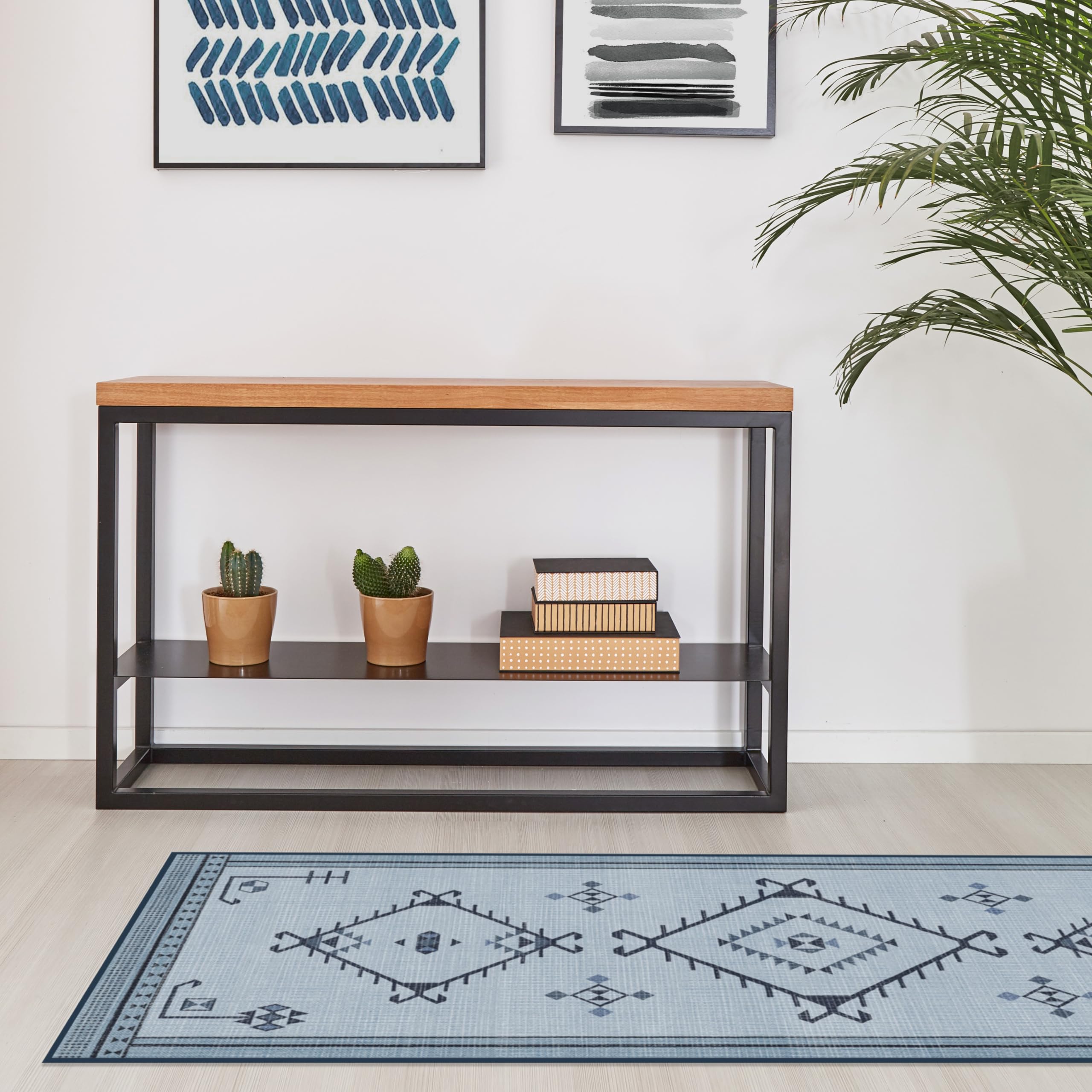 RUGGABLE Damali Runner Rug - Perfect Boho Washable Rug for Entryway Hallway Kitchen - Pet &amp; Child Friendly - Non-Toxic - Stain &amp; Water Resistant - Black &amp; White 2.5&