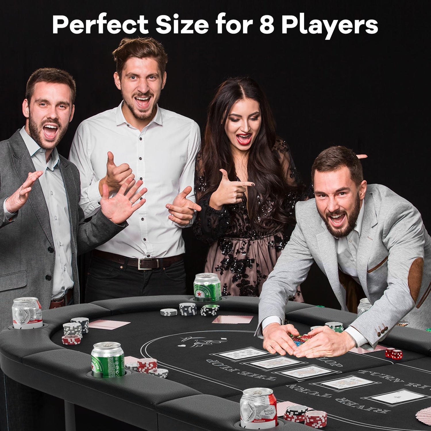GYMAX Poker Table Foldable, 8-Player Texas Holdem Poker Table with Metal Cup Holders, Casino Grade Felt &amp; Padded Rails, Portable Folding Poker Table for Leisure Game, Homes, Game Rooms (Black)