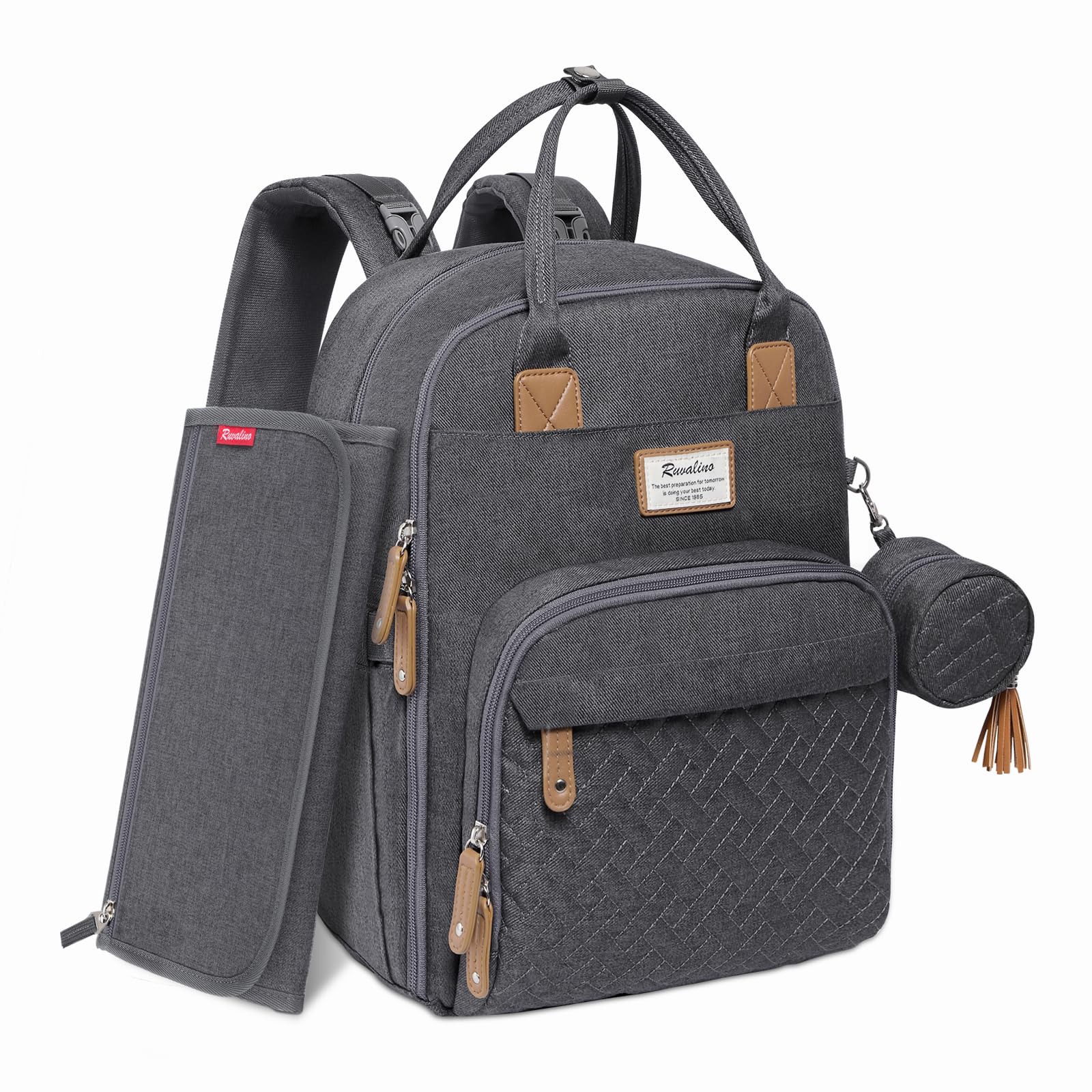 RUVALINO Diaper Bag Backpack, Multifunction Travel Pack Maternity Baby Changing Bags, Large Capacity, Waterproof, Beige