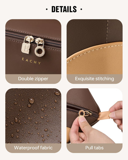 EACHY Travel Makeup Bag,Large Capacity Cosmetic Bags for Women,Waterproof Portable Pouch Open Flat Toiletry Bag Make up Organizer with Divider and Handle