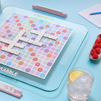 WS Game Company Scrabble Aura Edition with Rotating Tempered Glass Game Board
