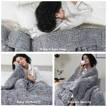 Cottonblue Weighted Blanket 15lbs Bubble Faux Fur Plush Sherpa Weighted Blankets for Adults, Fits Queen Size Bed, Cute Fuzzy Warm Heavy Blanket for Calm and Better Sleep, 60&quot;x80&quot;, Cream White