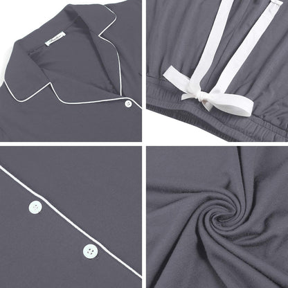 Senert Pajamas Set For Women Short Sleeve Sleepwear Soft Button Down Pjs Set Nightwear Lounge Sets S-XXL
