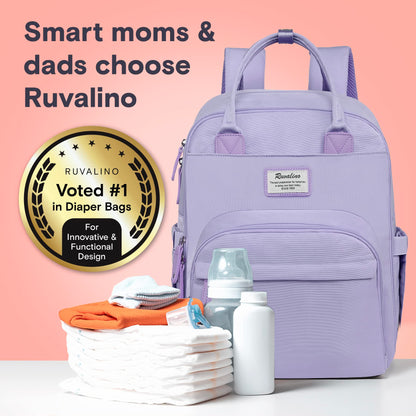RUVALINO Diaper Bag Backpack, Multifunction Travel Pack Maternity Baby Changing Bags, Large Capacity, Waterproof, Beige