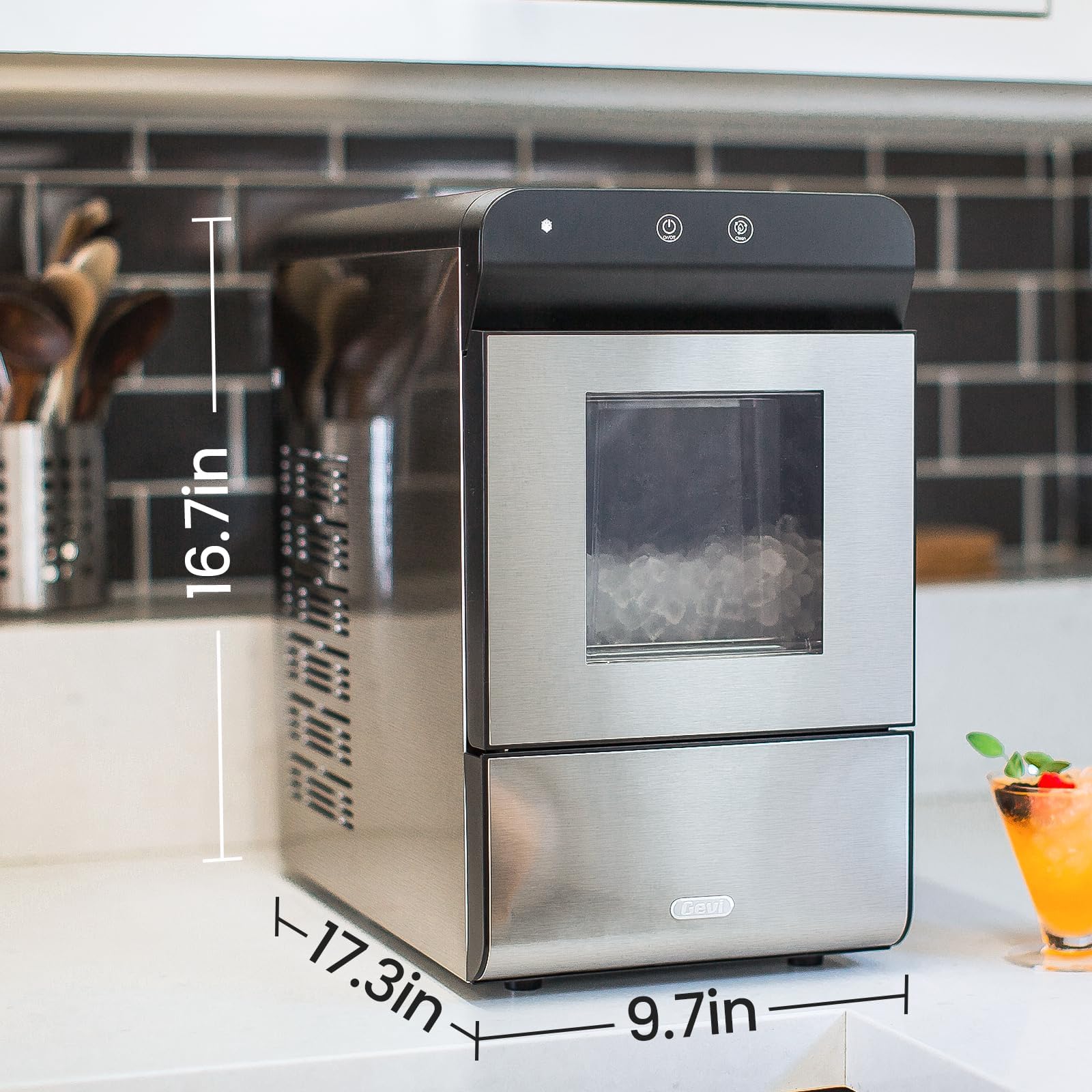 Gevi Household V2.0 Gemi Nugget Ice Maker Countertop Pellet Crushed Chewable Ice Machine with Self-Cleaning Open and Pour Water Refill for Kitchen Party Office Stainless Steel White