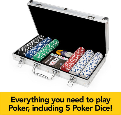Cardinal Classics, 300-Piece Poker Set with Aluminum Carrying Case &amp; Professional Weight Chips Plus 5 Poker Dice, Casino Game for Adults and Kids Ages 8 and up