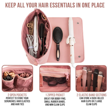 BAREFOOT CARIBOU Hair Tools Travel Bag and Heat Resistant Mat for Flat Irons, Straighteners, Curling Iron, and Haircare Accessories, 2-in-1 Design, with Interior Pockets, Portable Organizer (Ivory)