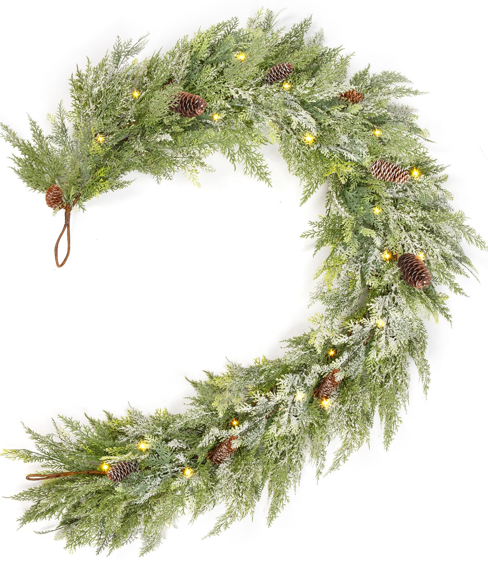 Jin&amp;Bao 6FT Real Touch Norfolk Pine Garlands, Christmas Garland with Lights, Christmas Decorations for Mantel Stairs Table Runner Outdoor Indoor Winter Decor, 50 LED with Timer 8 Modes