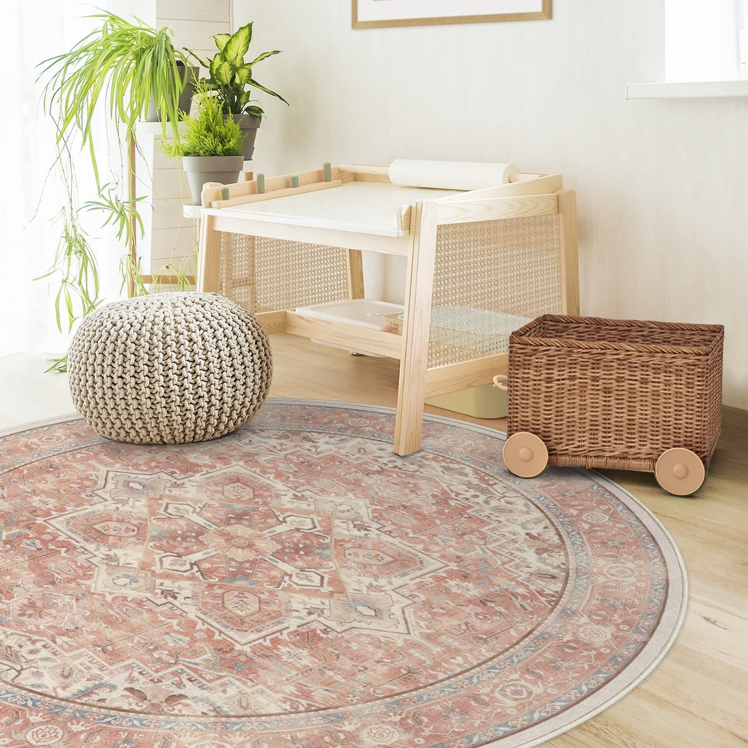 RUGGABLE Kamran Washable Rug - Perfect Vintage Area Rug for Living Room Bedroom Kitchen - Pet &amp; Child Friendly - Stain &amp; Water Resistant - Hazel 5&