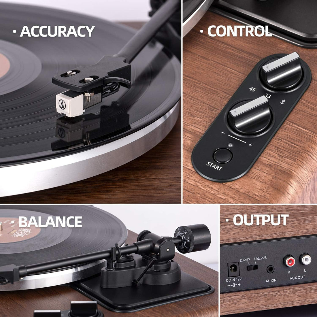 Belt Drive Record Player with Built-in Speakers,Bluetooth Turntable with Magnetic Cartridge,Preamp and Adjustable Counterweight
