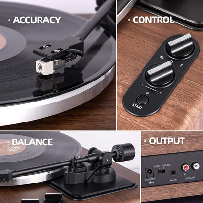 Belt Drive Record Player with Built-in Speakers,Bluetooth Turntable with Magnetic Cartridge,Preamp and Adjustable Counterweight