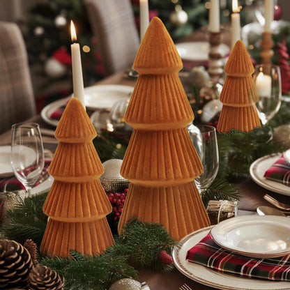 Christmas Decorations Indoor- 3 Pcs Velvet Christmas Tree,Modern Cone Ceramics Christmas Decor Tabletop Winter Home Minimalist for Holiday Entryway Table Mantel Centerpiece(Green)