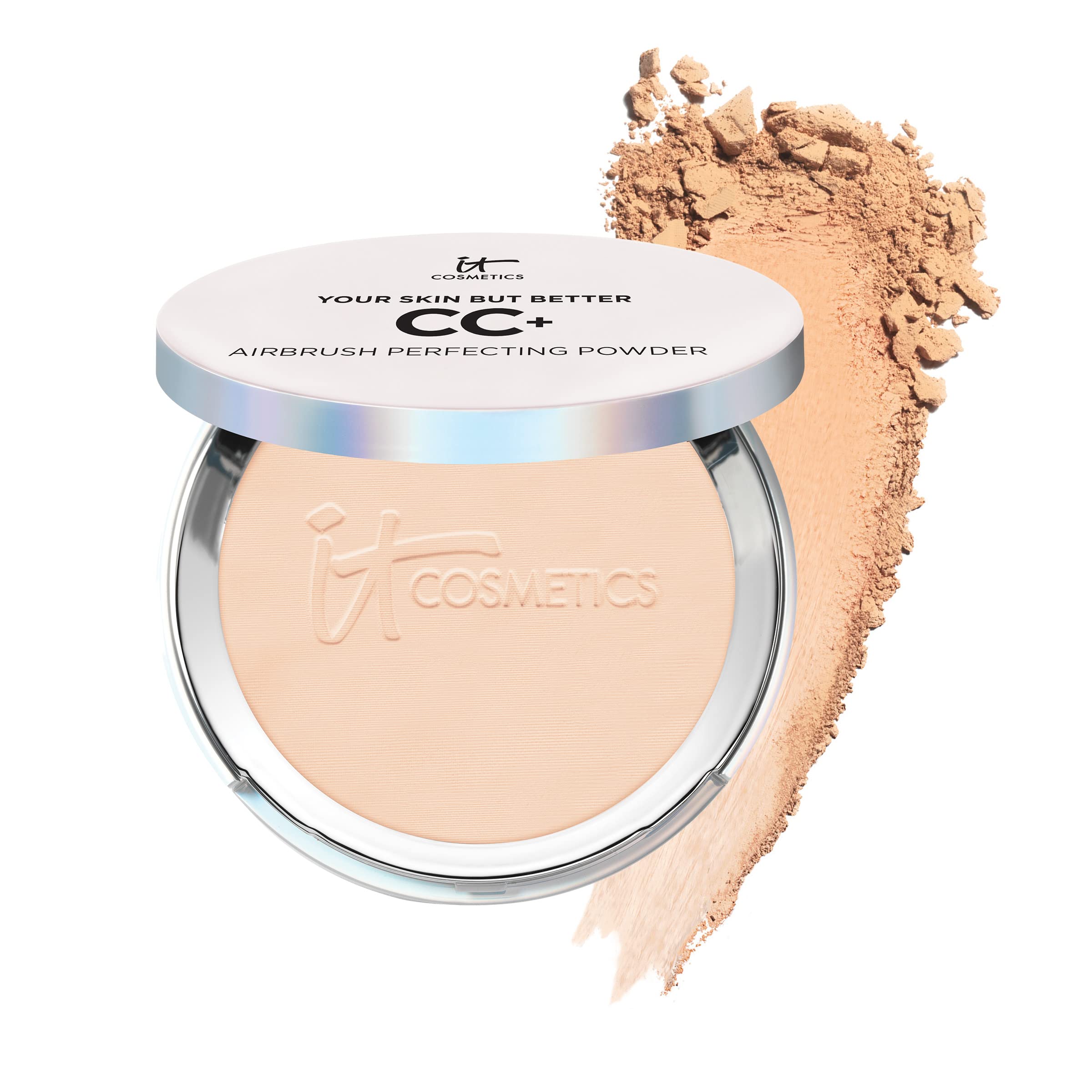 IT Cosmetics CC+ Airbrush Perfecting Powder Foundation - Buildable Full Coverage Of Pores &amp; Dark Spots - Hydrating Face Makeup with Hydrolyzed Collagen &amp; Niacinamide - 0.33 Oz