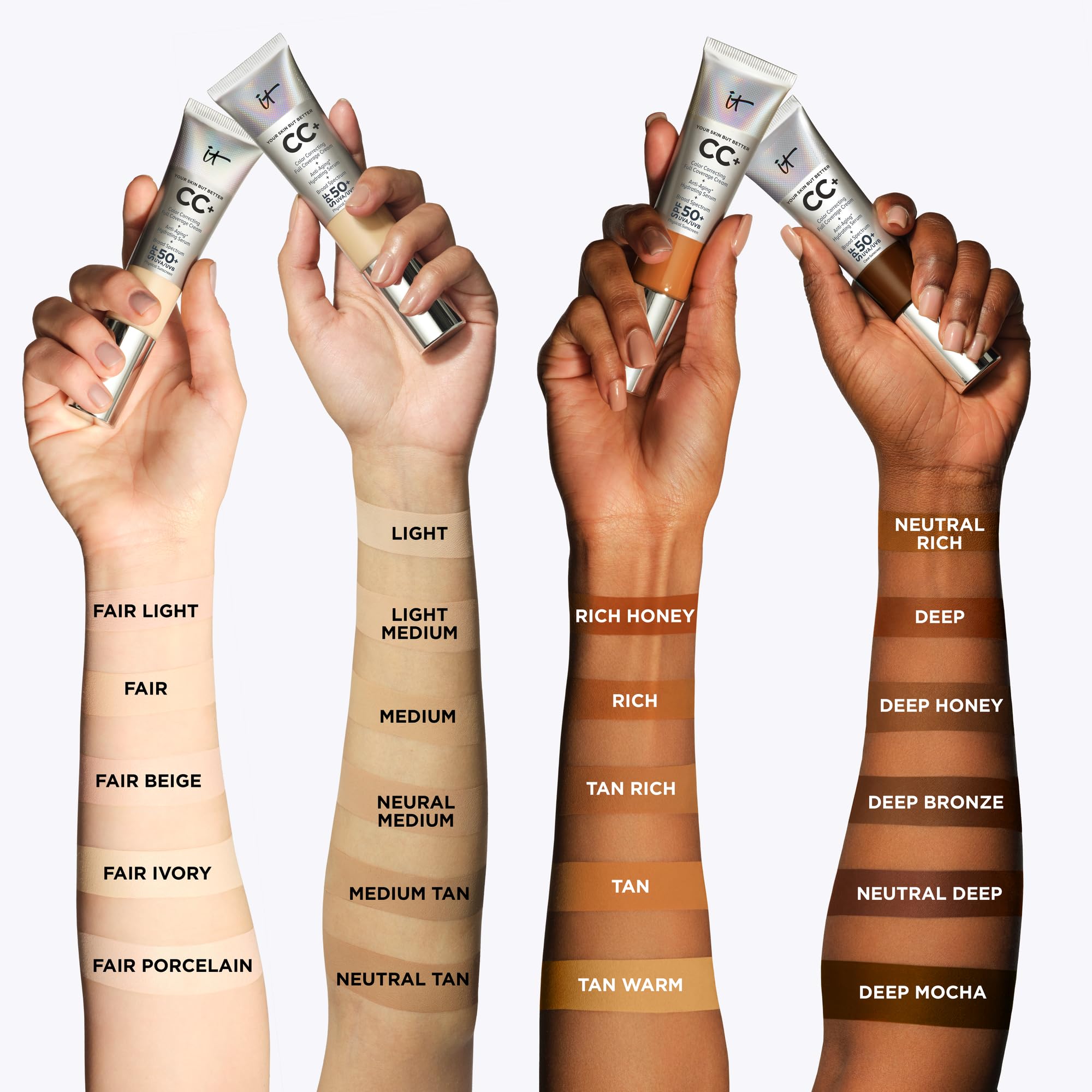 IT Cosmetics Your Skin But Better CC+ Cream - Color Correcting Cream, Full-Coverage Foundation, Hydrating Serum &amp; SPF 50+ Sunscreen - Natural Finish - 1.08 fl oz