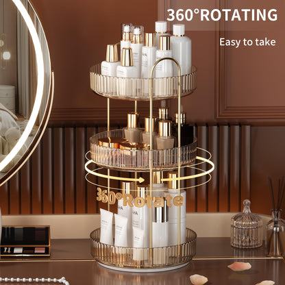 YCIA&amp;DONE 360 Rotating Makeup Organizer and Storage for Vanity Bathroom Countertop, High Capacity Cosmetic Skincare Perfume Organizer for Dresser Lazy Susan Organizers(Clear White,2 Tiers)