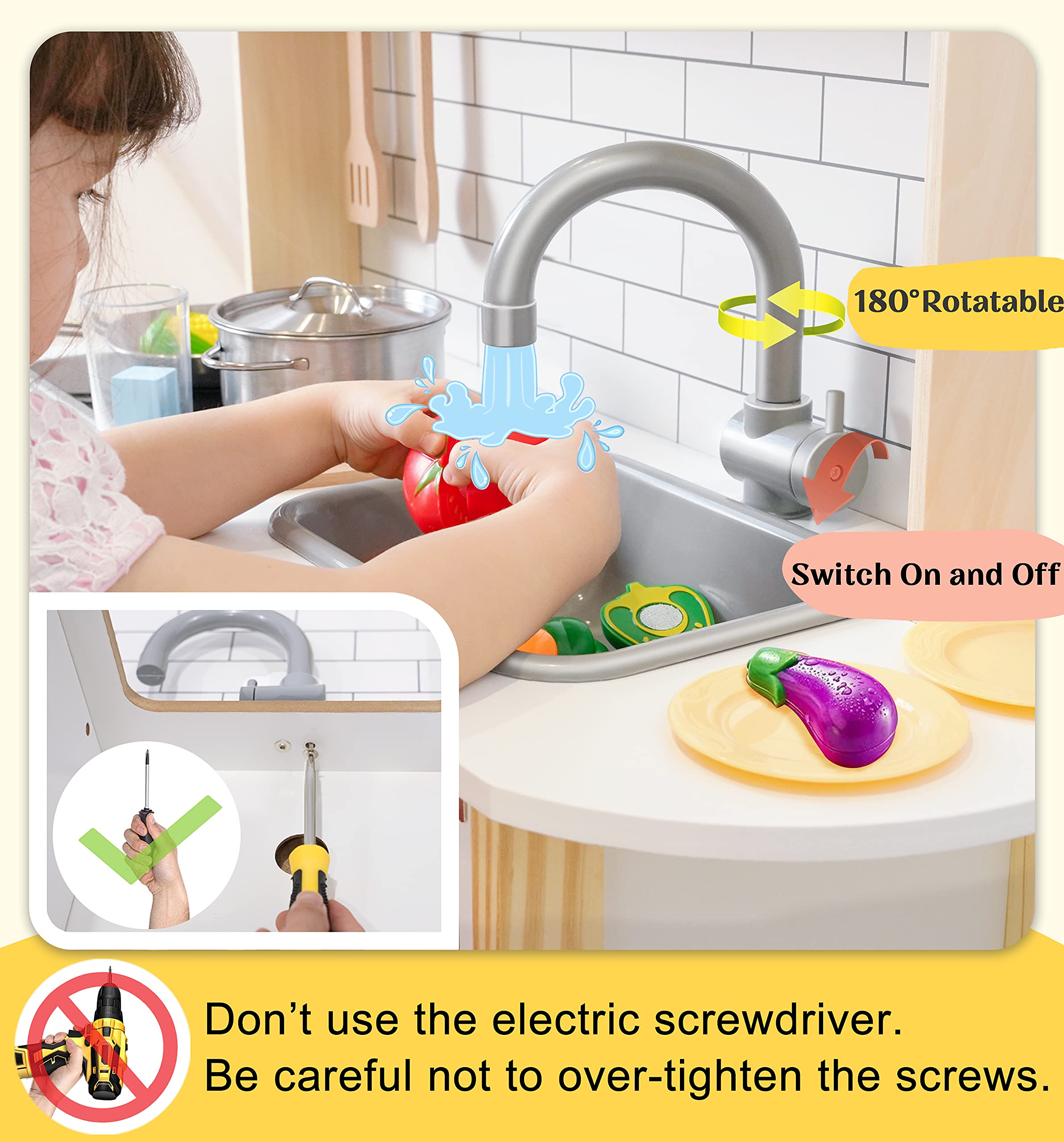 Play Kitchen for Kids with 18 Pcs Toy Food &amp; Cookware Accessories Bundle with 43 Pcs Kids Wooden Play Food