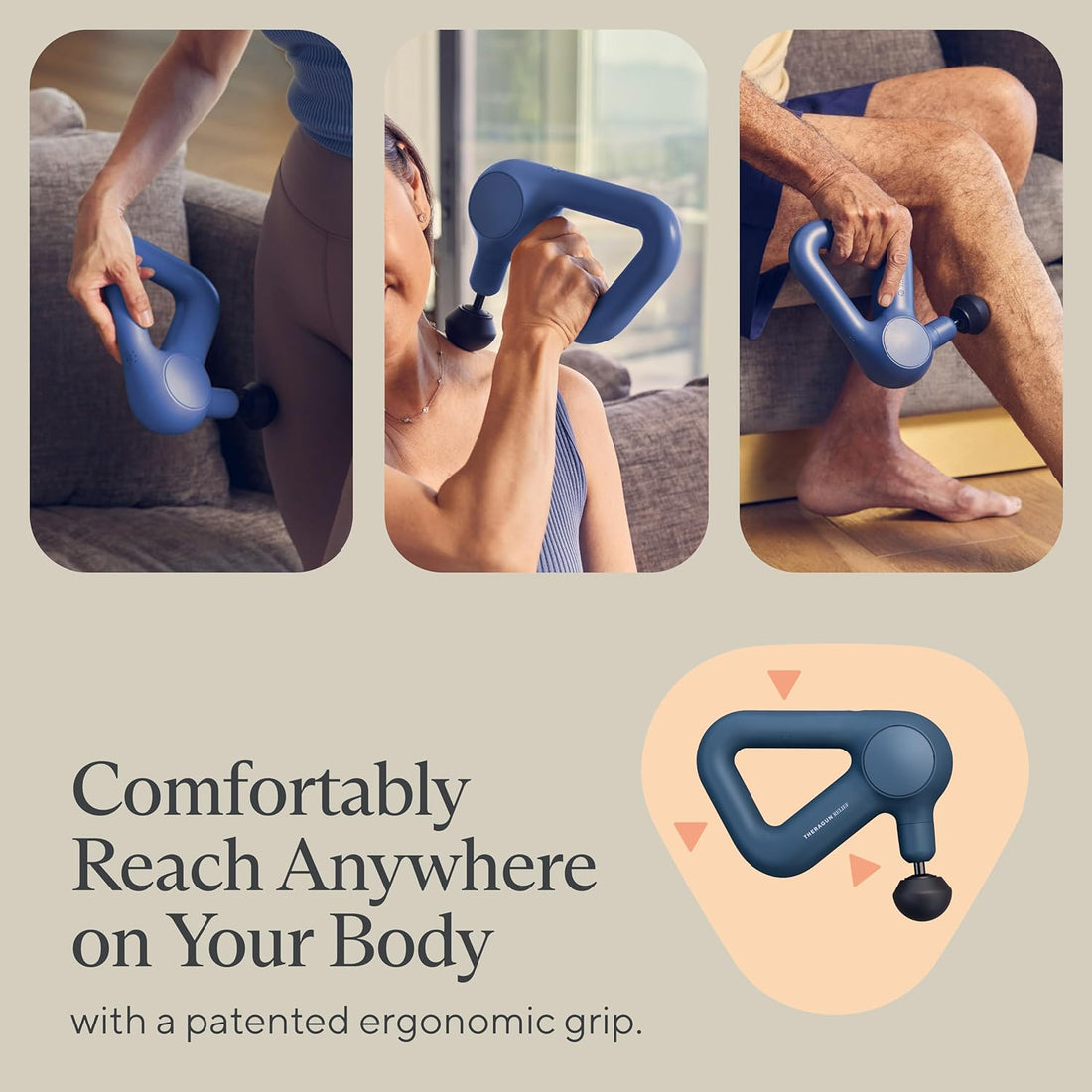 TheraGun Relief Handheld Percussion Massage Gun - Easy-to-Use, Comfortable &amp; Light Personal Massager for Every Day Pain Relief Massage Therapy in Neck, Back, Leg, Shoulder and Body (Navy)