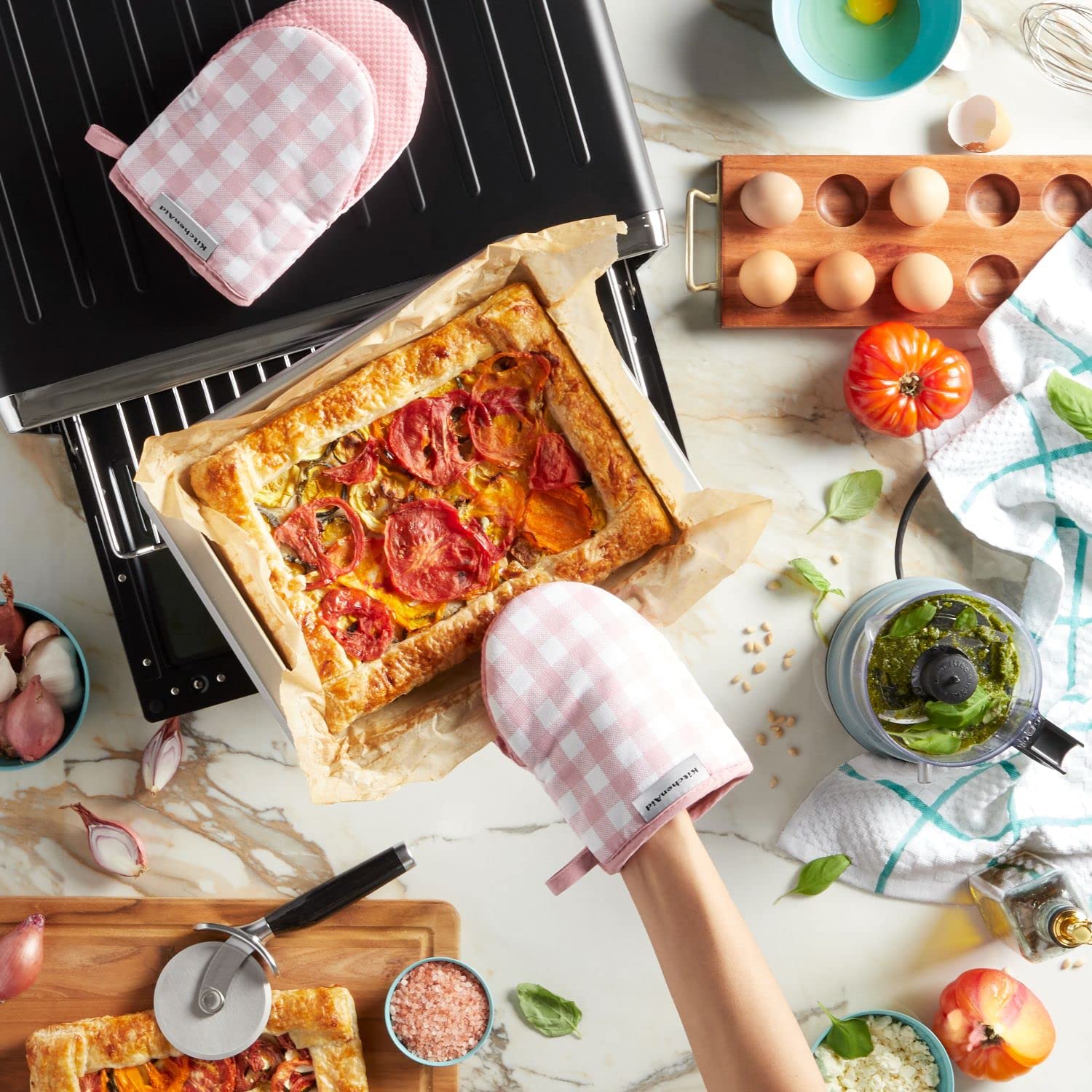 KitchenAid Gingham Mini Oven Mitt 2-Pack Set, Dried Rose, 5.5&quot;x8&quot;