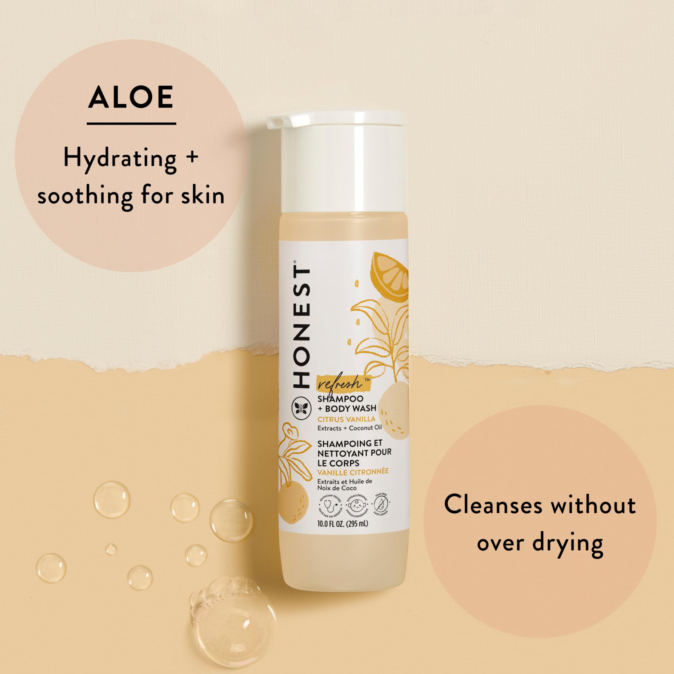 The Honest Company 2-in-1 Cleansing Shampoo + Body Wash | Gentle for Baby | Naturally Derived, Tear-free, Hypoallergenic | Fragrance Free Sensitive, 10 fl oz