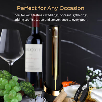 LINKSTYLE OPENERO Electric Wine Bottle Opener, Luxury Automatic Wine Corkscrew with Foil Cutter and Charging Base, Premium Metals with Elegant Gift Box, Home Bar Accessories for Wine Lovers, Gold