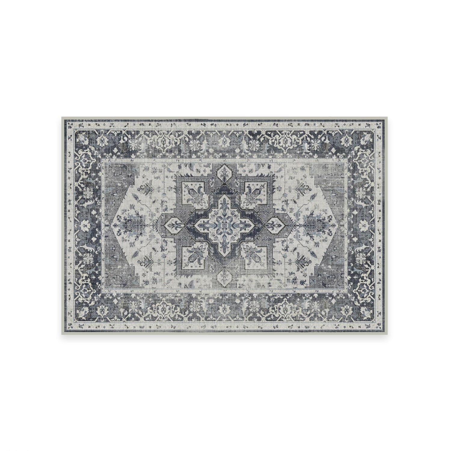 RUGGABLE Kira Runner Rug - Perfect Vintage Washable Rug for Entryway Hallway Kitchen - Pet &amp; Child Friendly - Stain &amp; Water Resistant - Stone Blue 2.5&