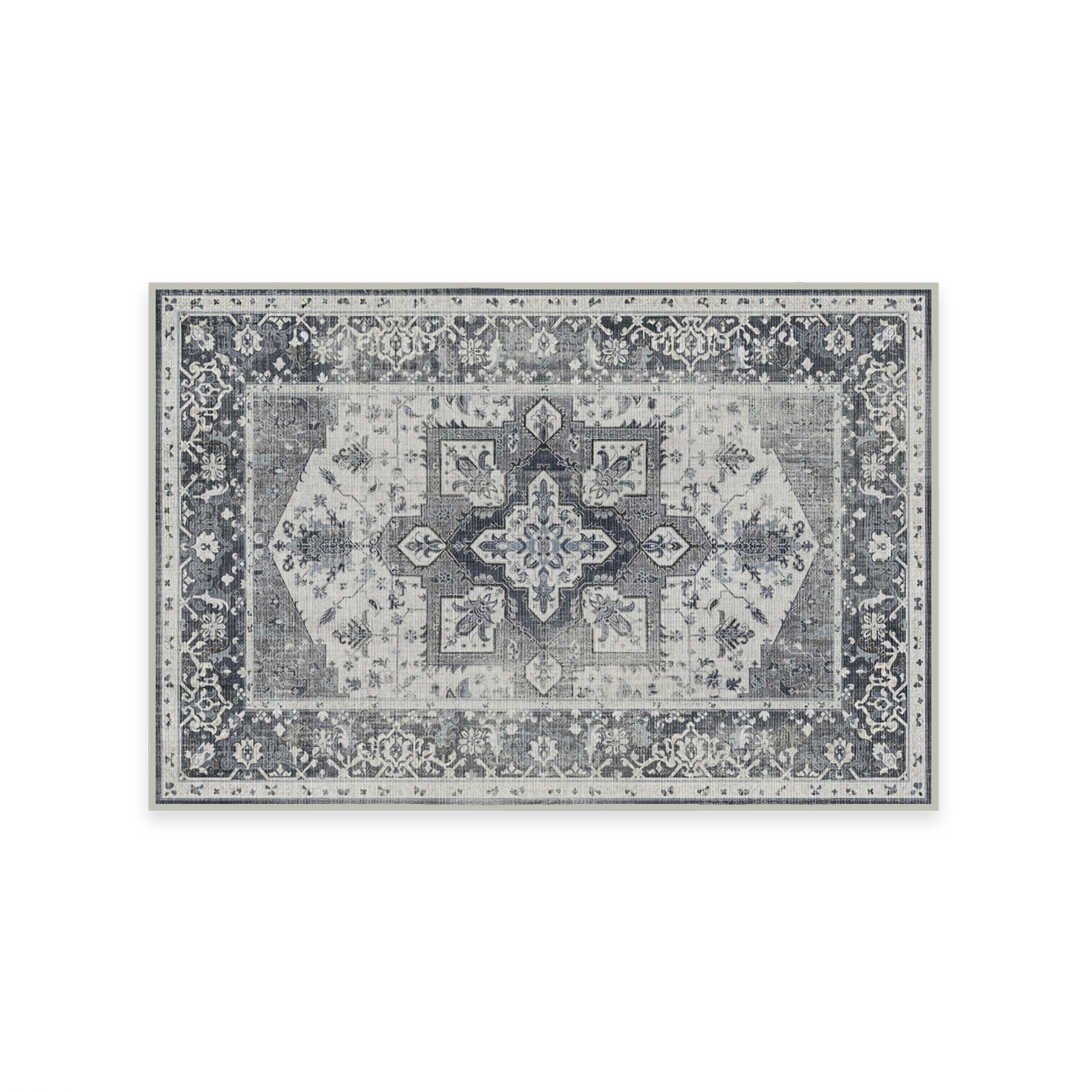 RUGGABLE Kira Runner Rug - Perfect Vintage Washable Rug for Entryway Hallway Kitchen - Pet &amp; Child Friendly - Stain &amp; Water Resistant - Stone Blue 2.5&