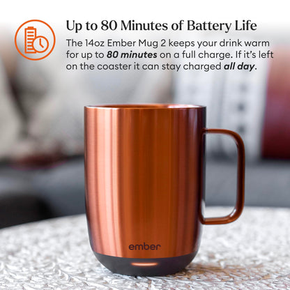 Ember Temperature Control Smart Mug 2, 14 Oz, App-Controlled Heated Coffee Mug with 80 Min Battery Life and Improved Design, White
