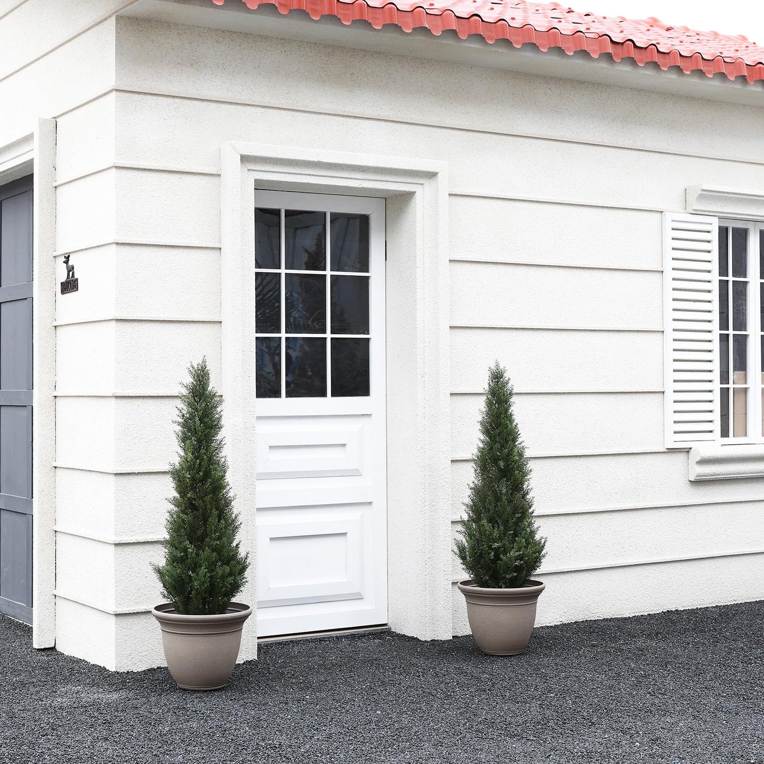 3FT Artificial Cedar Topiary Trees for Outdoors Potted Fake Cypress Trees Faux Evergreen Plants for Home Porch Decor Set of 2