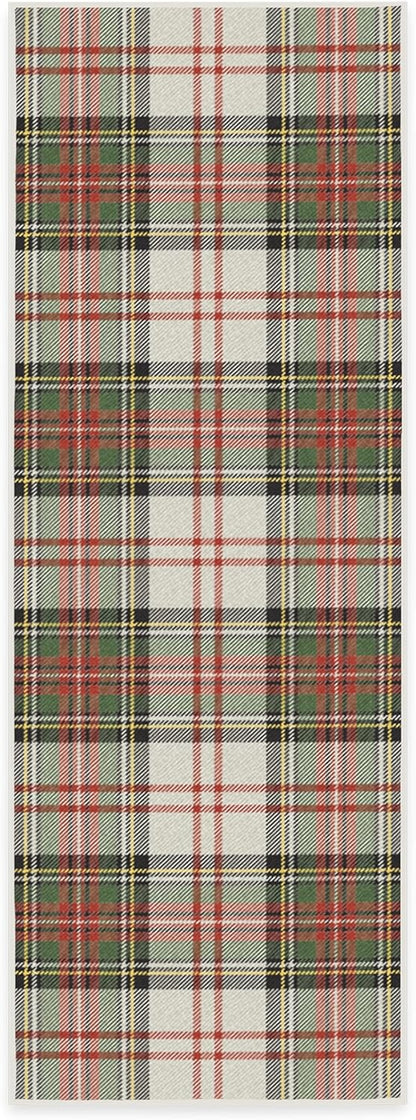 RUGGABLE Winter Plaid Runner Rug - Perfect Holiday Washable Rug for Entryway Hallway Kitchen - Pet &amp; Child Friendly - Stain &amp; Water Resistant - Dress Stewart Tartan White 2.5&