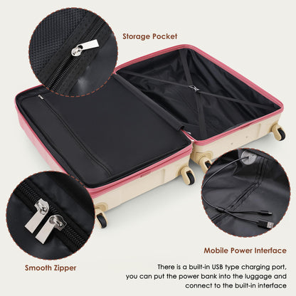 Merax 3 Pcs ABS Hardside Luggage Sets TSA Lock Spinner Wheel Suitcases, Pearly White, 20/24/28 Inch