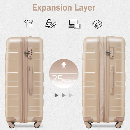 Merax 3 Pcs ABS Hardside Luggage Sets TSA Lock Spinner Wheel Suitcases, Pearly White, 20/24/28 Inch