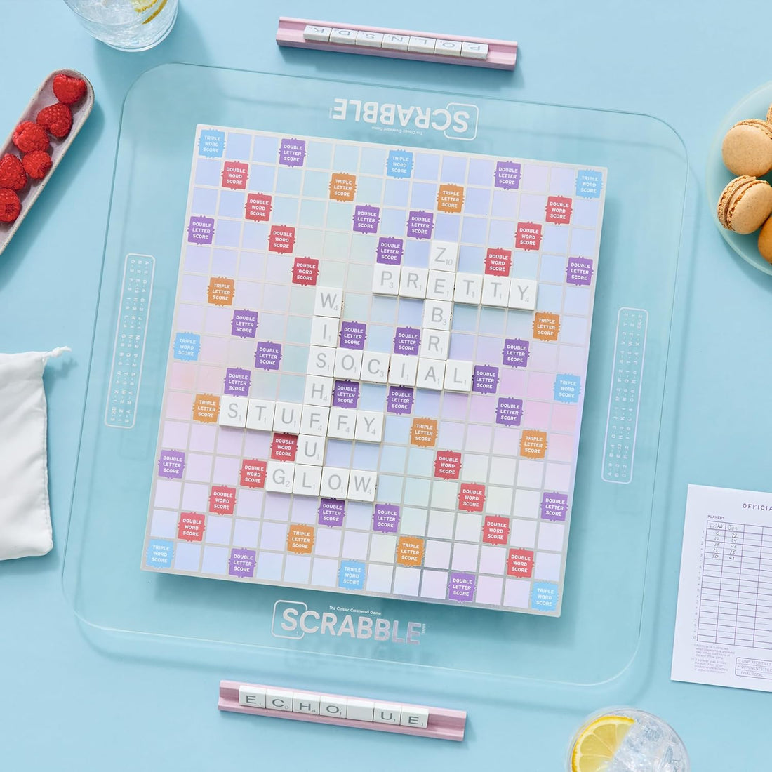 WS Game Company Scrabble Aura Edition with Rotating Tempered Glass Game Board